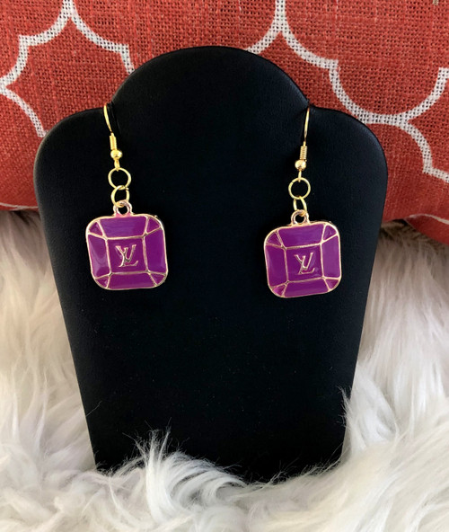 Purple square dangle earrings