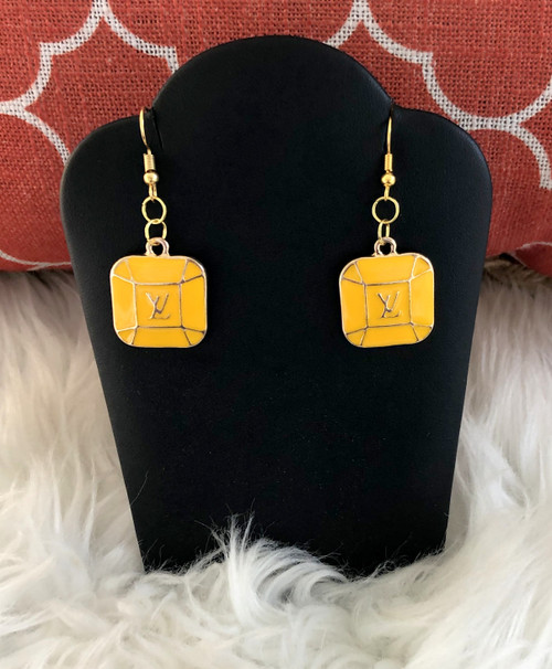 Yellow square dangle earrings