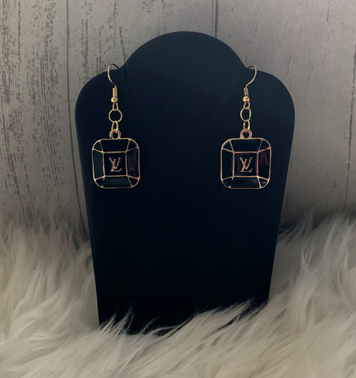 Black square dangle earrings