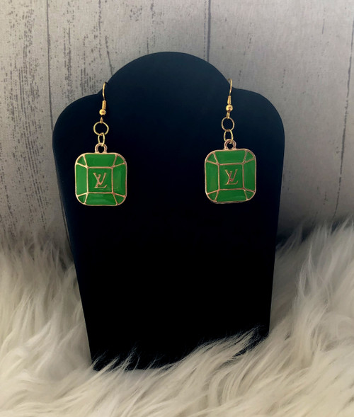 Lime green square dangle earrings