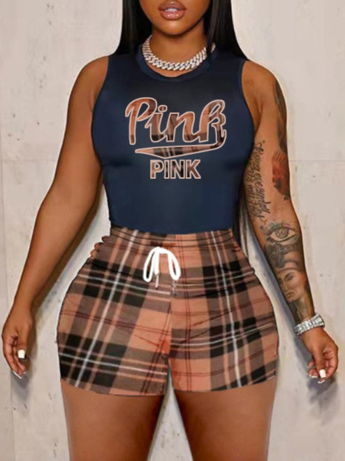 2pc "Pink" plaid short outfit