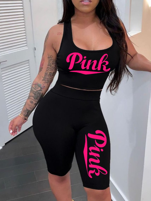 2pc "Pink"  black short outfit