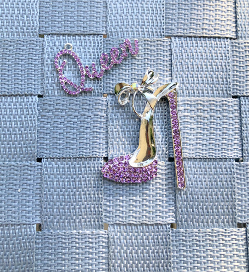 2pc Purple Rhinestone  metal charm set