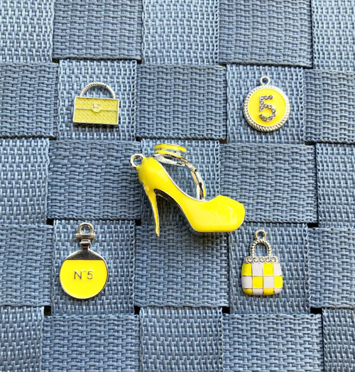 5pc yellow heel perfume metal charm set