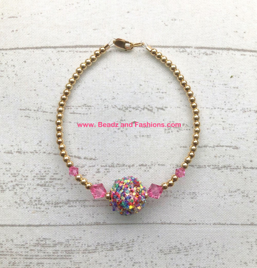 14k gold Pink unicorn bracelet