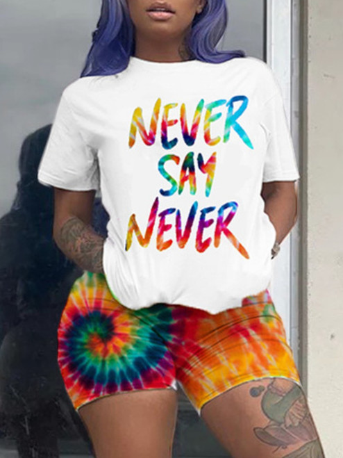 2pc "Never Again " rainbow  short outfit