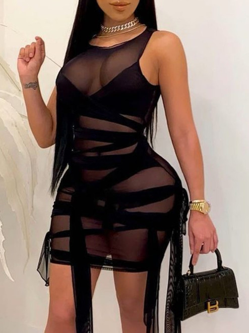 Black see through sheer dress