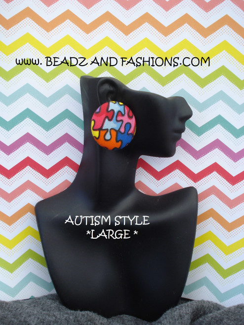 Autism fabric button earrings