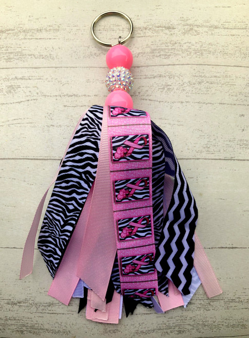 Breast Cancer Ribbon Large tassel Key chain Gloves