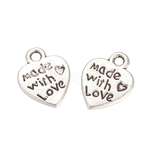 10pc Made with love heart silver metal charm