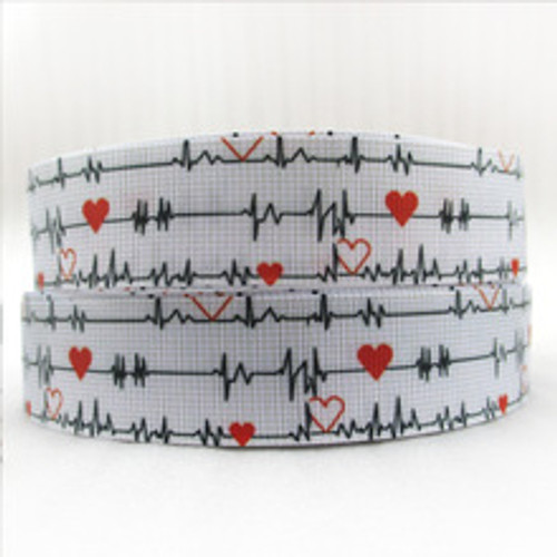 EKG Gray  1 inch grosgrain Ribbon