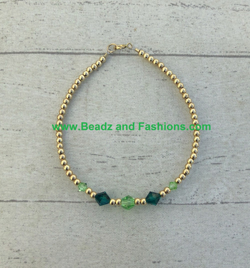 14k gold Green Mix Birthstone bracelet