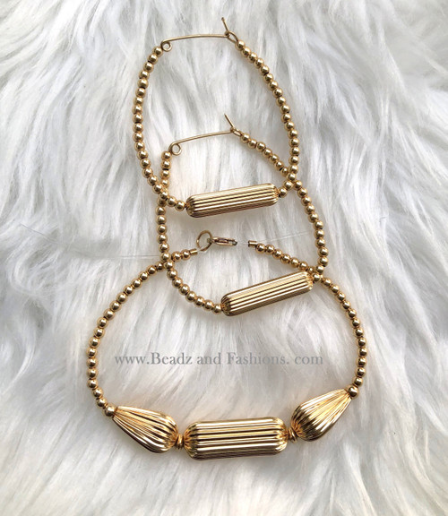 14k All gold 2pc Teardrop tube set