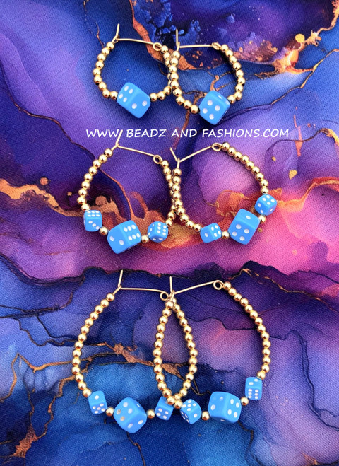 14k gold ANY SIZE blue dice earring