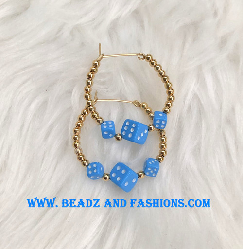 14k gold filled blue dice earring #1