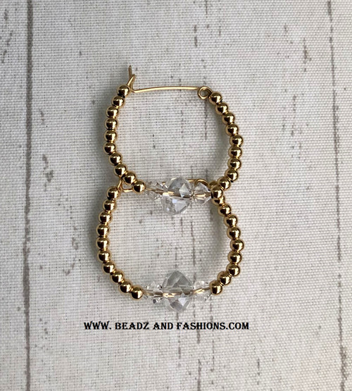 14k gold Medium Rondelle clear hoop earrings