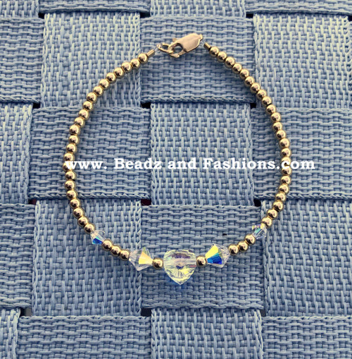 14k gold clear heart bracelet