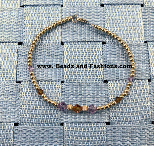 14k gold TWO TONE  crystal Anklet #1