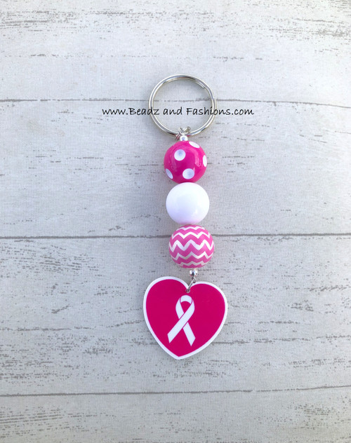 Breast Cancer Heart Ball Keychain
