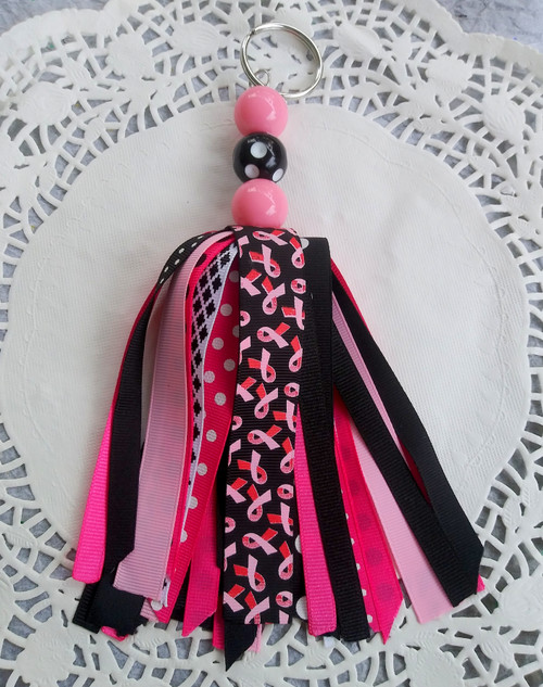 Breast Cancer Black mini Large tassel Keychain