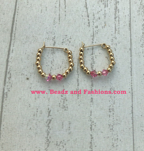 14k gold October pink hoop earrings #2