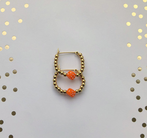 14k gold Orange dice hoop earrings kids