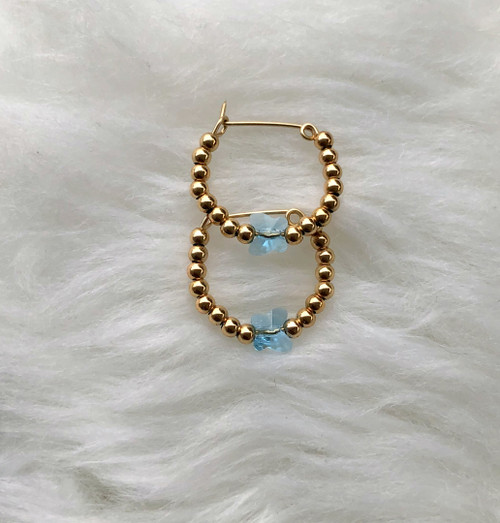 14k gold blue butterfly hoop earrings