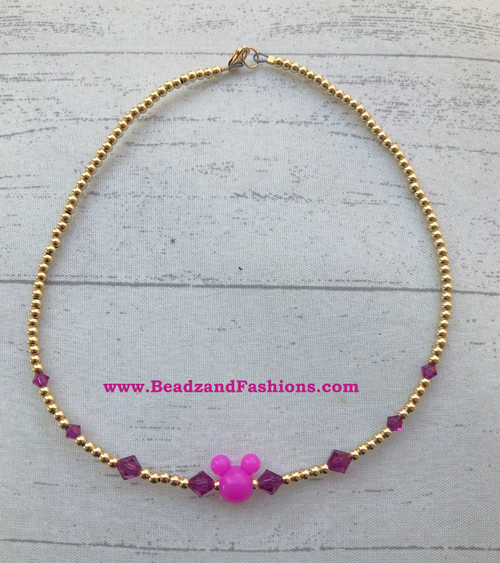 14k gold Fuschia Mickey mouse necklace