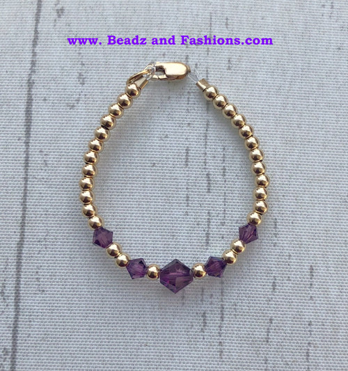 14k gold filled purple crystal bracelet kids #1
