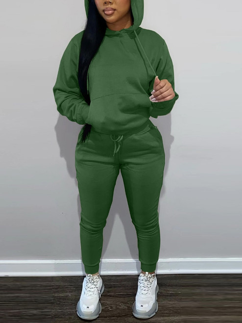 2pc green jogging suit hoodie set