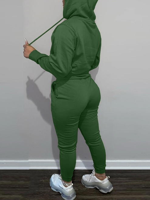 2pc green jogging suit hoodie set