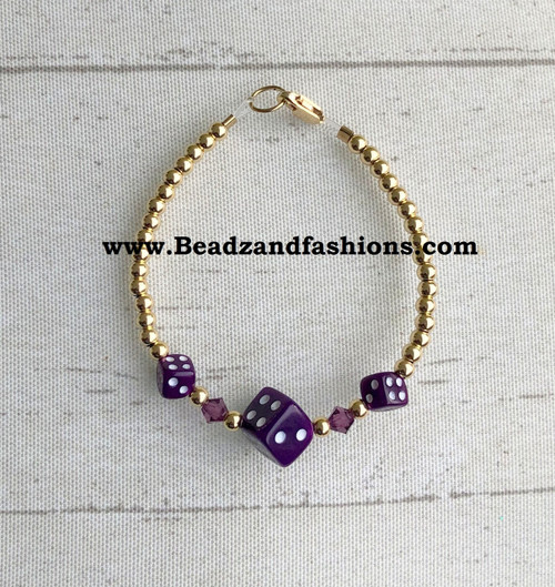 14k gold Dk.Purple dice bracelet kids