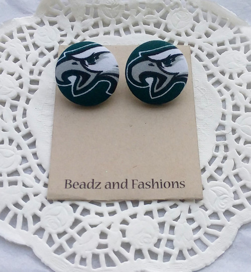 Eagles fabric button earrings
