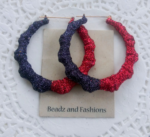 Black & Red glitter bamboo earrings