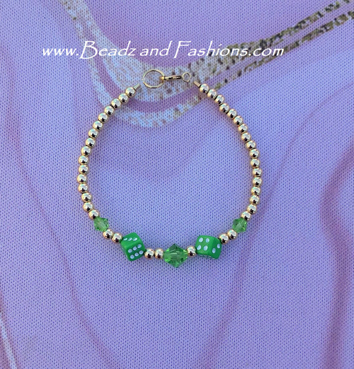 14k gold Lime Green dice bracelet kids #2