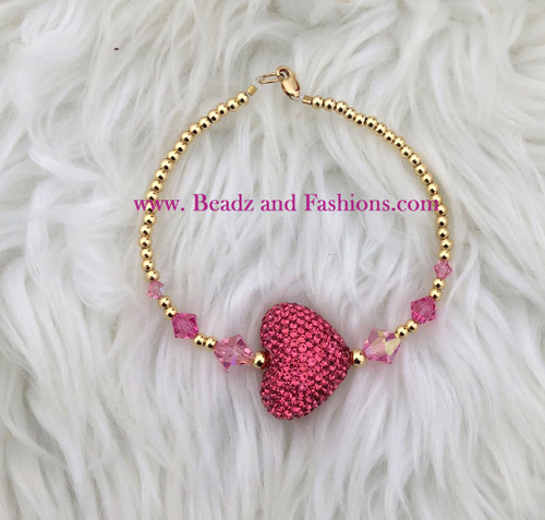 14k gold filled XL Pink heart pave bracelet #2