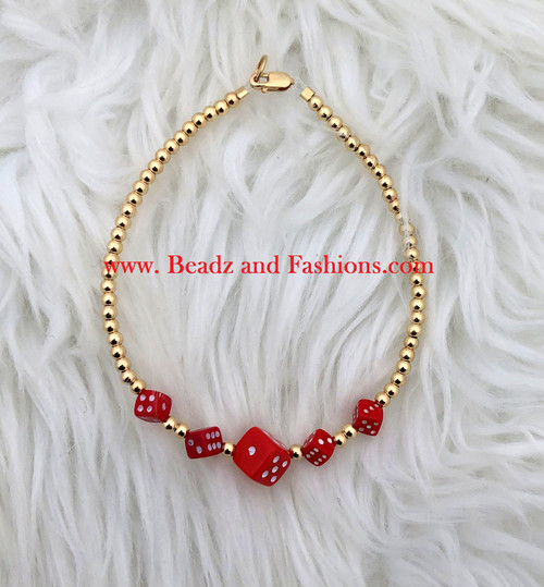 14k Gold Red Dice bracelet #2