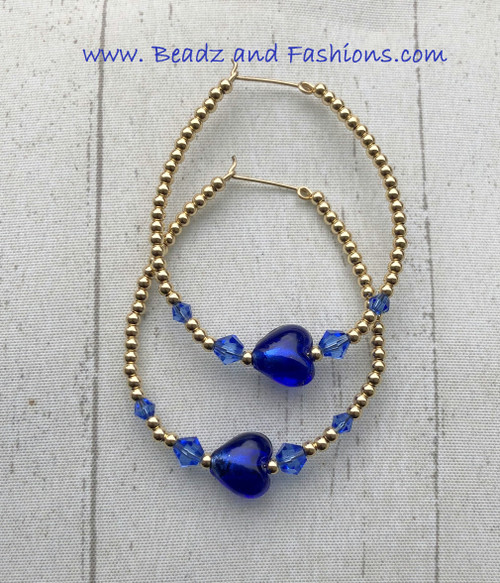 14k gold blue heart earrings