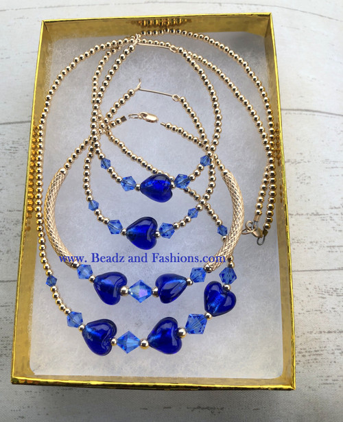 14k gold 3pc  Blue heart set