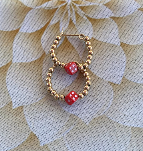 14k gold Red XS dice earrings kids