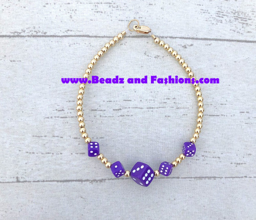 14k Gold purple Dice bracelet #2