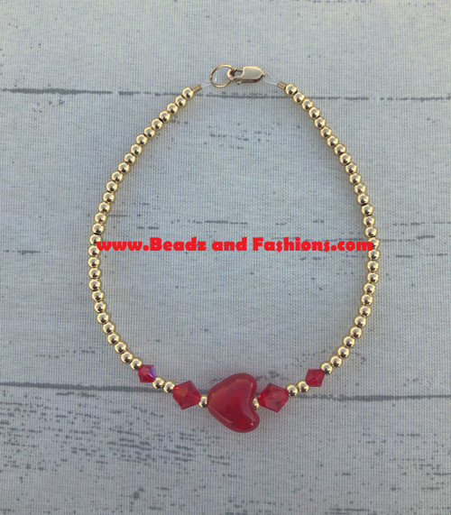 14k gold red heart bracelet #1