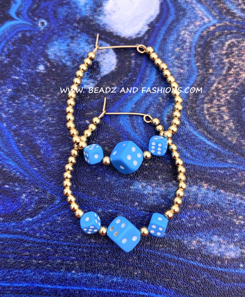 14k gold Large blue dice earring