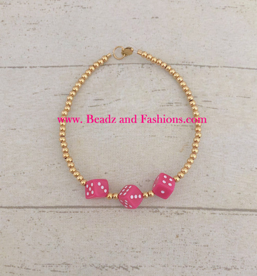14k Gold Pink Dice bracelet #1