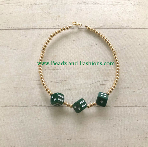 14k gold green dice bracelet