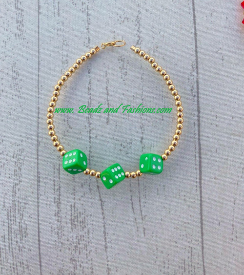 14k gold lime green dice bracelet