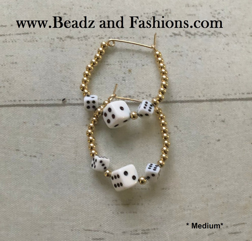 14k gold Medium White dice earring