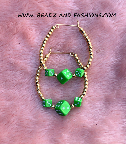 14k gold Large lime dice earring