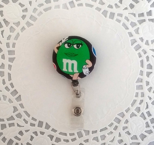 M&M Green badge reel