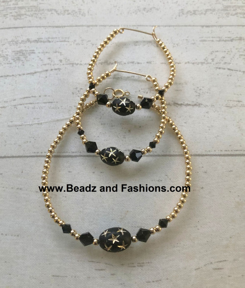 14k gold 2pc black oval stardust set